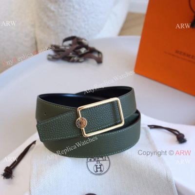 Brand new Copy Hermes 32mm Oscar Buckle & Green Black Reversible Belt